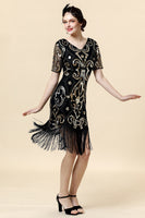 Load image into Gallery viewer, 1920s Black Sequins Flapper Dress