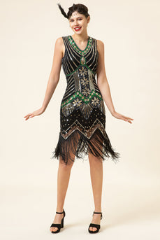Sheath Green Gatsby 1920s Dress with 20s Accessories Set