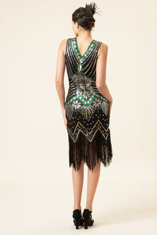 Black and Gold Sequin 1920s Dress