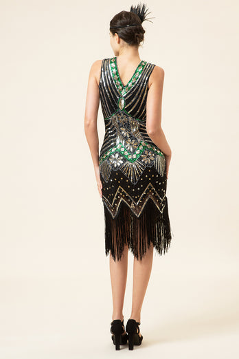 Sparkly Roaring 20s Black and Gold Sequin 1920s Flapper Dress