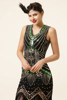 Load image into Gallery viewer, Sparkly Roaring 20s Black and Red Sequin 1920s Gatsby Dress