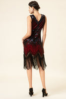 Load image into Gallery viewer, Sparkly Roaring 20s Black and Red Sequin 1920s Gatsby Dress