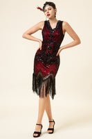 Load image into Gallery viewer, Sparkly Roaring 20s Black and Red Sequin 1920s Gatsby Dress