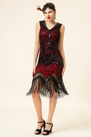 Load image into Gallery viewer, Sparkly Roaring 20s Black and Gold Sequin 1920s Flapper Dress