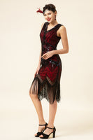 Load image into Gallery viewer, Sparkly Roaring 20s Black and Gold Sequin 1920s Flapper Dress