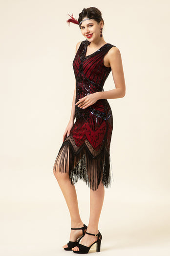 Black and Red Sequin 1920s Dress
