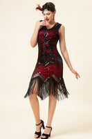 Load image into Gallery viewer, Sparkly Roaring 20s Black and Gold Sequin 1920s Flapper Dress