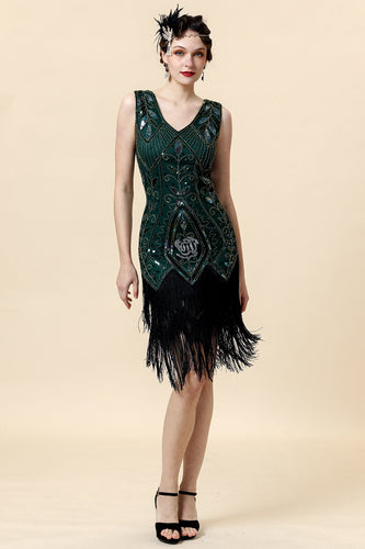 Green Sequins Glitter Fringe 1920s Dress