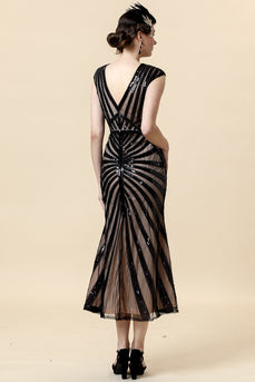 Black and Champagne Sequined Formal Dress