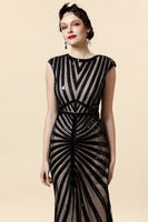 Load image into Gallery viewer, Black and Champagne Sequined Formal Dress