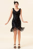 Load image into Gallery viewer, Black 1920s Fringe Sequin Flapper Dress With 20s Accessories Set