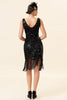 Load image into Gallery viewer, Black 1920s Fringe Sequin Flapper Dress With 20s Accessories Set