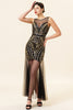 Load image into Gallery viewer, Black and Gold Long Tulle Sequin Formal Dress