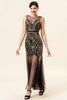 Load image into Gallery viewer, Black and Gold Long Tulle Sequin Formal Dress