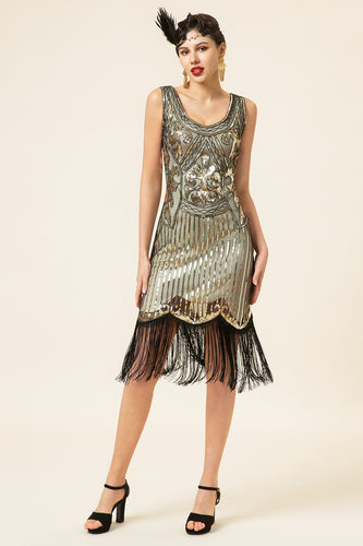 Gold 1920s Fringe Sequin Flapper Dress
