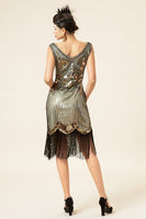 Load image into Gallery viewer, Gold 1920s Fringe Sequin Flapper Dress
