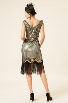 Gold 1920s Fringe Sequin Flapper Dress