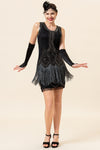 Round Neck Black Sequins 1920s Fringe Dress