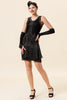 Load image into Gallery viewer, Round Neck Black Sequins 1920s Fringe Dress