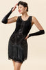 Load image into Gallery viewer, Round Neck Black Sequins 1920s Fringe Dress