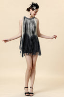 Load image into Gallery viewer, 1920s Round Neck Black Fringed Cocktail Party Dress