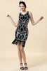 Load image into Gallery viewer, Scoop Neck Black Silver 1920s Dress
