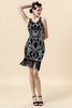 Load image into Gallery viewer, Scoop Neck Black Silver 1920s Dress