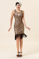 Load image into Gallery viewer, Golden 1920s Gatsby Dress With 20s Accessories Set