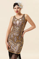 Load image into Gallery viewer, Golden 1920s Gatsby Dress
