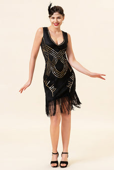 Black Party Sequins 1920s Dress With 20s Accessories Set