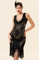 Load image into Gallery viewer, Black Party Sequins 1920s Dress With 20s Accessories Set