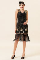 Load image into Gallery viewer, Black Fringe Great Gatsby Party Dress With 20s Accessories Set