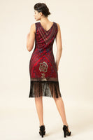 Load image into Gallery viewer, Burgundy Sleeveless 1920s Gatsby Dress With 20s Accessories Set