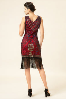 Burgundy Sleeveless 1920s Gatsby Dress