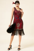 Load image into Gallery viewer, Burgundy Sleeveless 1920s Gatsby Dress With 20s Accessories Set