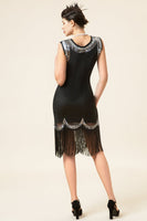 Load image into Gallery viewer, Sequins Black Fringe 1920s Dress With 20s Accessories Set