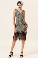 Load image into Gallery viewer, Golden Fringe 1920s Dress With 20s Accessories Set