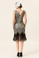 Load image into Gallery viewer, Golden Fringe 1920s Dress