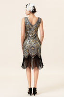 Load image into Gallery viewer, Golden Fringe 1920s Dress With 20s Accessories Set