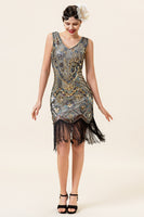 Load image into Gallery viewer, Golden Fringe 1920s Dress