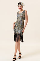 Load image into Gallery viewer, Golden Fringe 1920s Dress