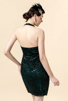 Halter Green Sequins Cocktail Party Dress