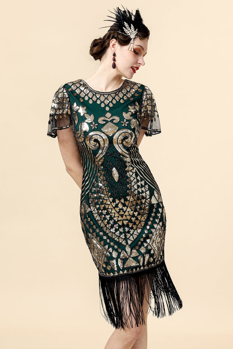 Load image into Gallery viewer, Green Sequin 1920s Dress