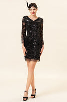 Load image into Gallery viewer, Black Gatsby 1920s Dress With 20s Accessories Set