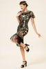 Load image into Gallery viewer, Black and Gold Sequin 1920 Dress with Batwing Sleeves