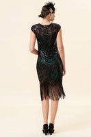 Load image into Gallery viewer, Black&amp;Green Sequins 1920s Dress With 20s Accessories Set