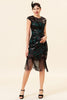 Load image into Gallery viewer, Black&amp;Green Sequins 1920s Dress with Tassel