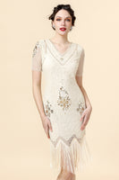 Load image into Gallery viewer, Apricot Beaded Sequin 1920s Dress with Sleeves