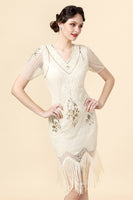 Load image into Gallery viewer, Apricot Beaded Sequin 1920s Dress with Sleeves
