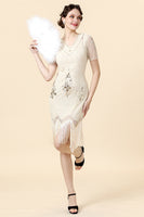 Load image into Gallery viewer, Apricot Beaded Sequin 1920s Dress with Sleeves